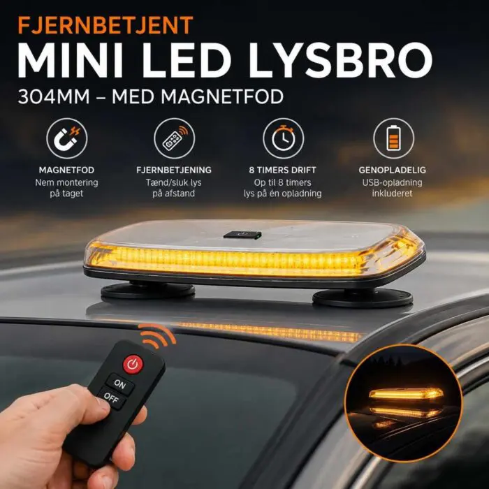 Fjernbetjent genopladelig mini Led lysbro 304mm m/magnet
