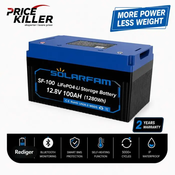 Lithium Batteri 100Ah 12V super lav model  med App / BT