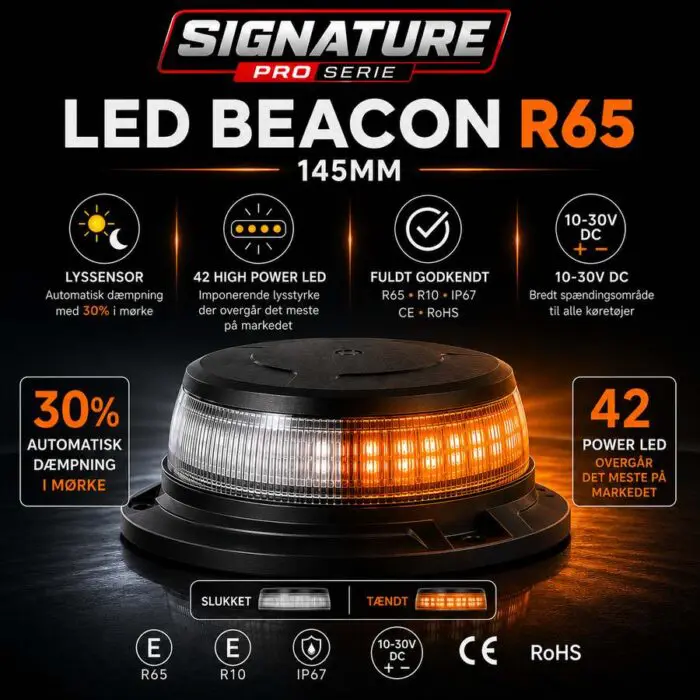 LED Beacon 145mm m. hvidt glas og natsænkning