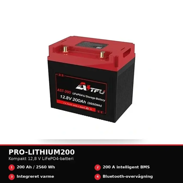 PRO-LITHIUM200 12,8V 200Ah LiFePO4-batteri med varme og Bluetooth